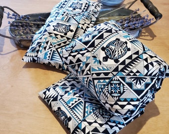 Southwest Aztec Turtle Microwave heating pad - cold heat pack - neck and shoulder rice bag - teal and black rice pillow cover - tribal gift