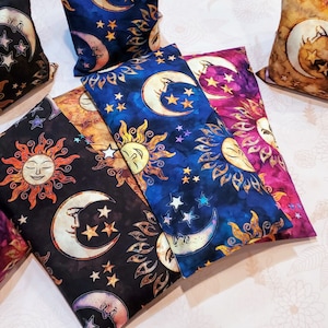 Rice heating pad microwavable Celestial Sun Moon Neck wrap. Teacher Gift Microwave heat pad, Fidget toy Luna heat pack removable cover.