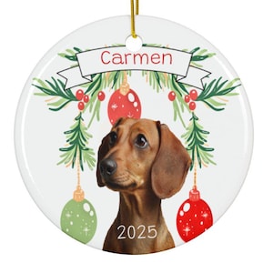Customized Ceramic Dachshund Christmas Ornament for doxie lovers, dog lovers, custom pet ornament, personalized ornament, pet memorial,