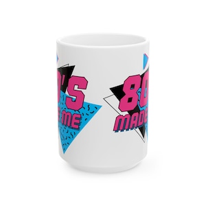 80&#39;s Theme Ceramic Mug, Vintage Coffee Cup, Retro Tea Mug, 80s Style Drinkware, Neon Patterned Cup, Colorful Breakfast Mug