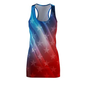 Blau, Weiß und Rot Damen Cut and Sew Racerback Kleid mit Sternen
