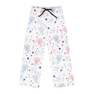Patriotic Pajama Pants, Fourth of July Sleepwear, USA Flag Lounge Bottoms, Red White Blue Nightwear, Women&#39;s Stars Stripes PJs