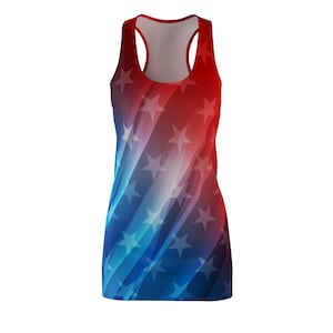 Rot, Weiß & Blau Damen Cut and Sew Racerback Kleid mit Sternen