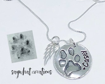 Dog or Cat Paw Print Necklace made from your pets actual paw print