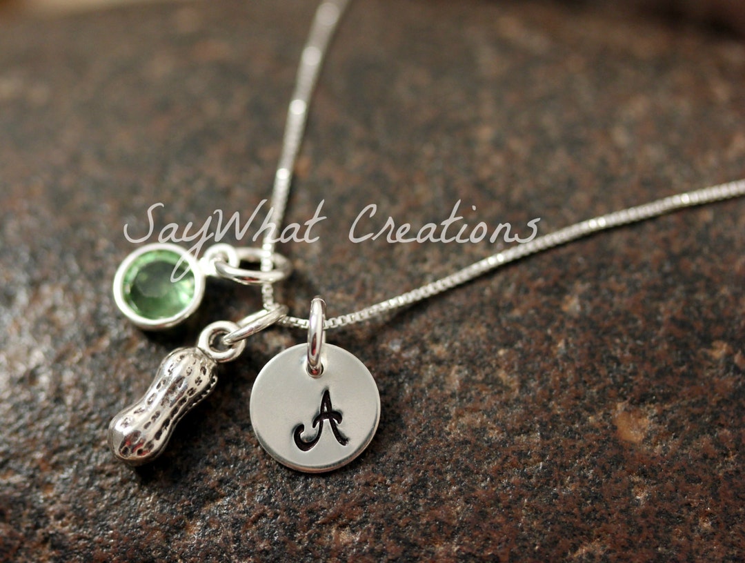 Sterling Silver Mini Peanut Necklace With Personalized Initial and