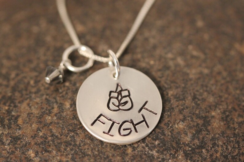 Custom Hand Stamped Sterling Silver FIGHT Necklace with Boxing Etsy