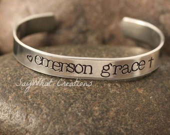 Custom Hand Stamped Cuff Bracelet Thick aluminum great for mothers grandmothers