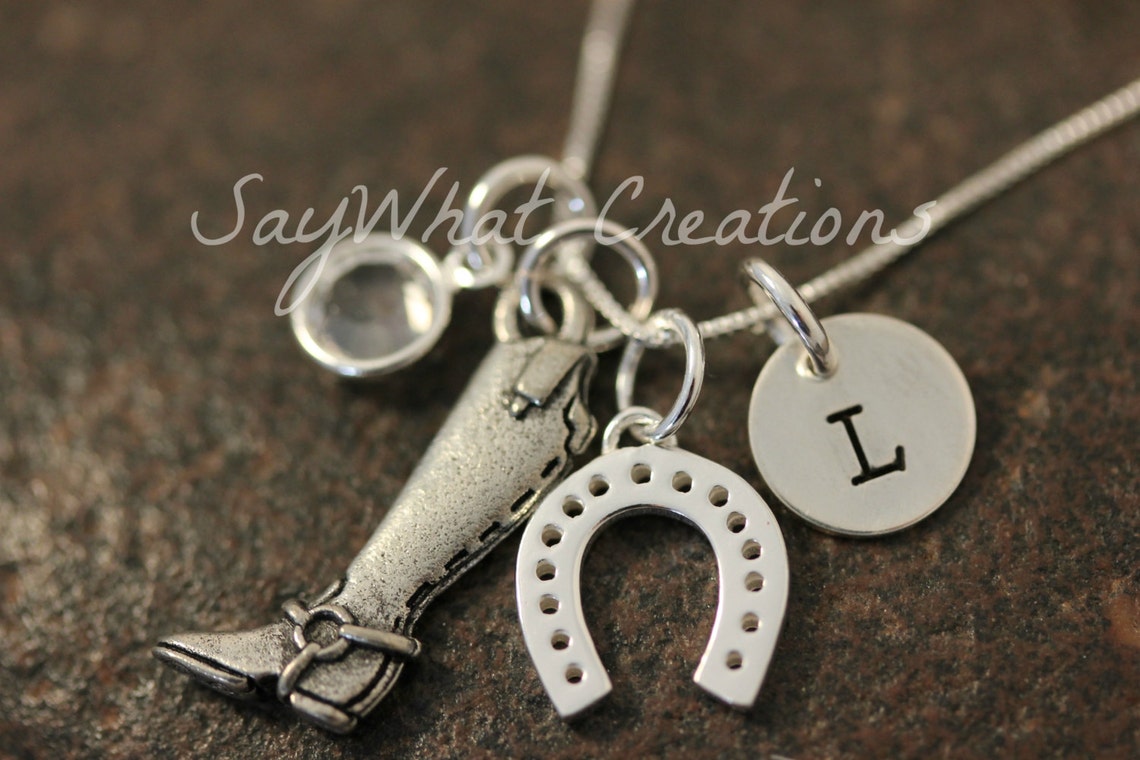 Sterling Silver Equestrian Necklace With Riding Boot Horse Etsy