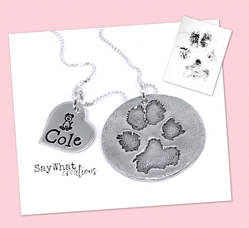 Custom Paw Print Necklace with your dog or cats ACTUAL paw print image 4
