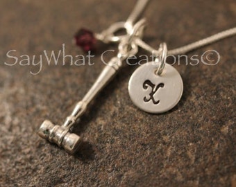 Sterling Silver Mini Initial Hand Stamped Lawyer's Gavel Charm Necklace