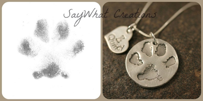 Custom Paw Print Necklace with your dog or cats ACTUAL paw print image 1