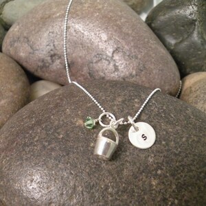 Sterling Silver Mini Initial Hand Stamped Bucket or Pail Charm Necklace image 2