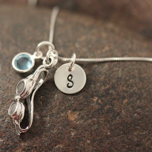 Hand Stamped Mini Initial Sterling Silver Swimming Goggles Swimmers Charm Necklace image 3