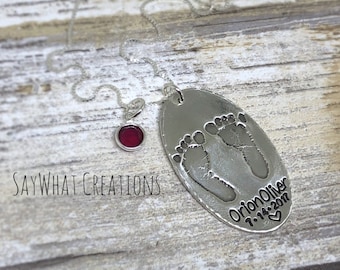 Your baby or child's ACTUAL footprints made into silver pendants  Two footprints plus name and birthday