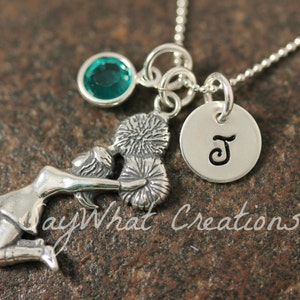 Hand Stamped Sterling Silver Mini Initial Cheerleader Charm Necklace for Gymnastics image 1