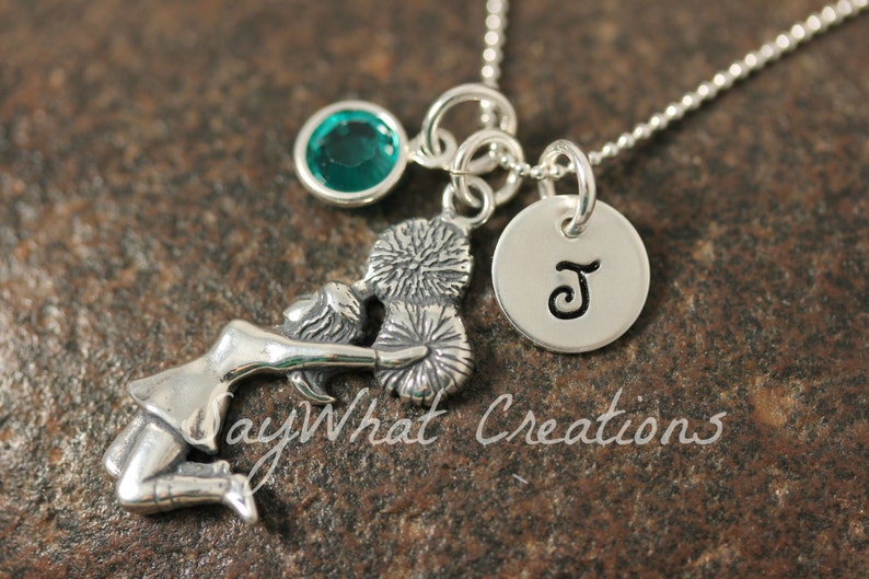 Hand Stamped Sterling Silver Mini Initial Cheerleader Charm Necklace for Gymnastics image 1