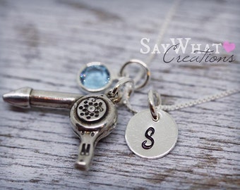 Sterling Silver Hairstylist Necklace with Blow Dryer Charm