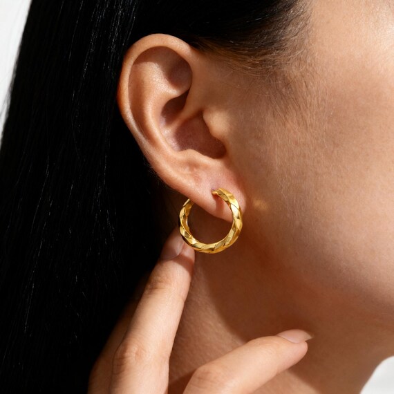 18k Gold Plated Twisted Shape Earrings Amazon.com: Two Tone Double Hoops Earrings for Women 18K  main image 4