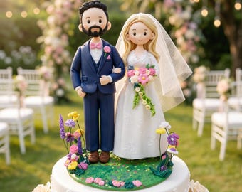 Custom Wedding Cake Topper, Romantic Bride and Groom Figurine From Photo, Handmade Wedding Decor