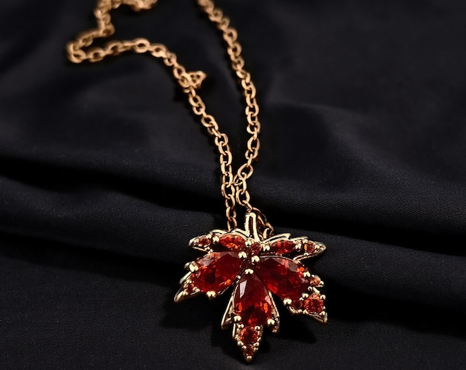 Red Maple Leaf Pendant Necklace: Vintage Autumn Jewelry Gift