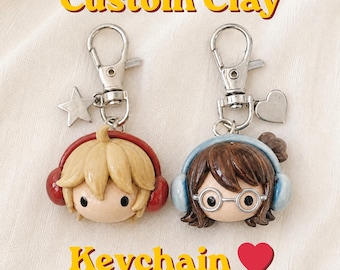 Custom Clay Keychain | Personalized Mini Figurine Head |  Handmade Couple Gift Charm