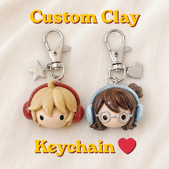 Custom Clay Keychain | Personalized Mini Figurine Head |  Handmade Couple Gift Charm