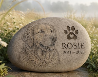 Custom Engraved Pet Memorial Stone, Photo Portrait, Personalized Grave Marker