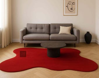Modern Abstract Red Rug Irregular Shaped Hand Tufted Carpet Contemporary Living Room Accent Decor Unique Area Rug For Home Stylish rug