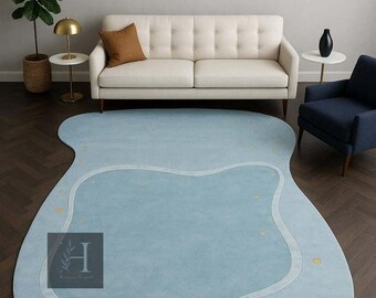 Hand-Tufted Wool Area Rug: Modern Abstract Blue Geometric Design