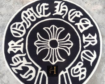 Gothic Chrome Style Hand Tufted Rug – Black & White Luxury Statement Area Rug