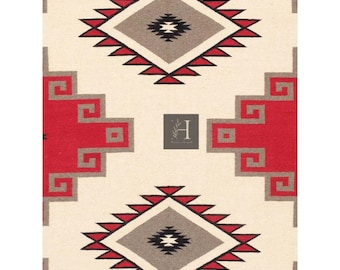 Tribal Wool Kilim Rug, Southwestern Area Rug, Red Geometric Flat Weave Carpet, Boho Farmhouse Decor, Custom Rug