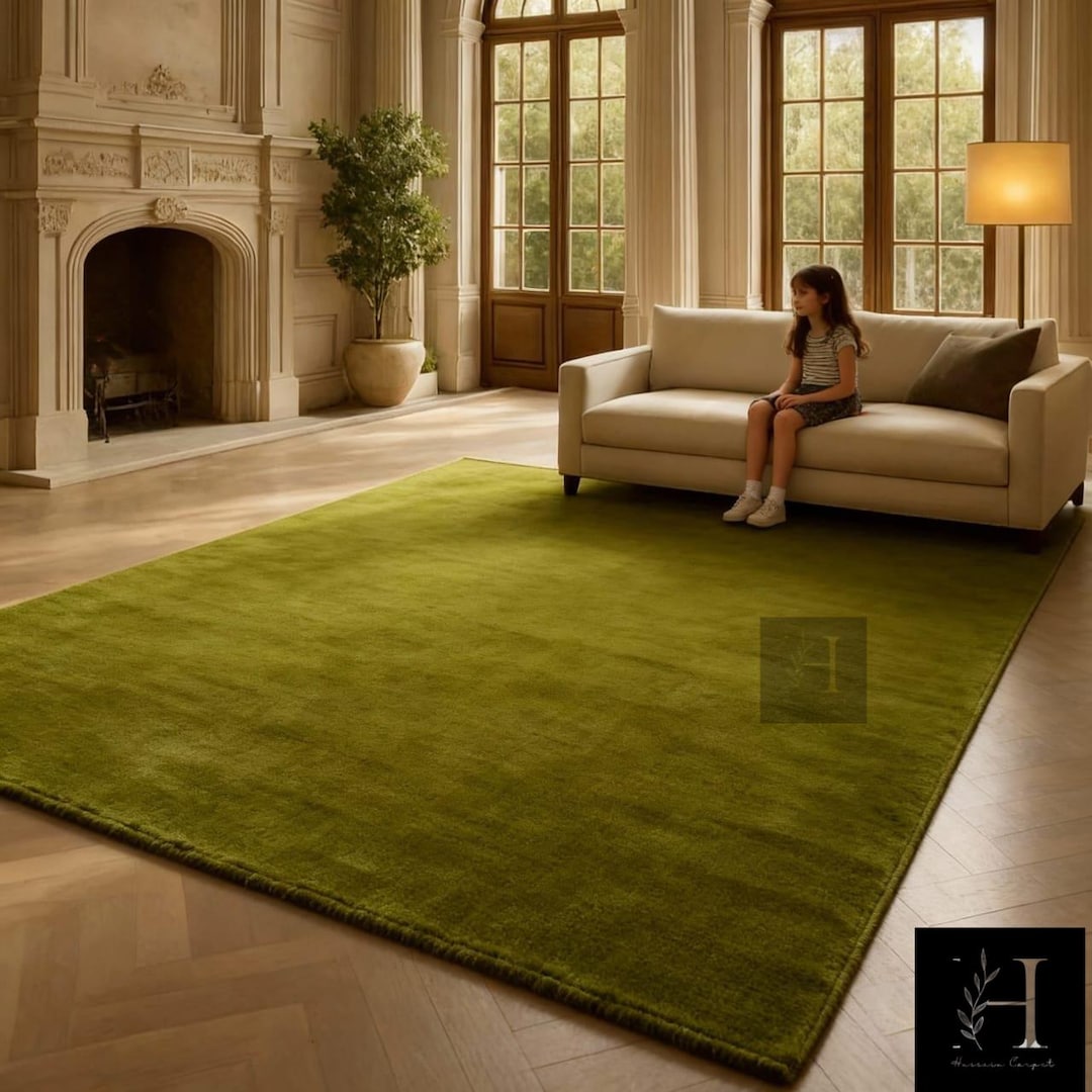 Hand-tufted Olive Green Wool Rug: Modern Minimalist Carpet - Etsy