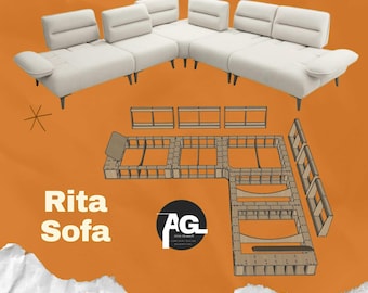 Projeto CNC do sofá Rita: Arquivos DXF para MDF/Compensado (Download Digital)