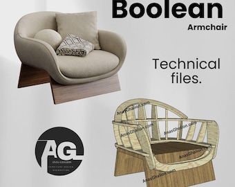 Sillón Booleano - Archivos de diseño CNC: Planos de muebles de madera contrachapada y MDF (dxf - pdf - obj - 3ds - fbx)