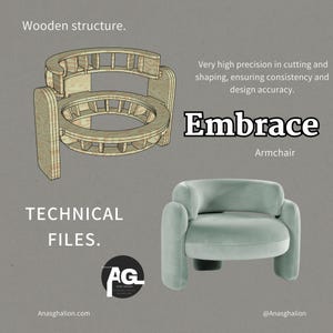 CNC-designfiler för Embrace-fåtöljer: Möbelritningar av plywood och MDF (dxf - pdf - obj - 3ds - fbx)