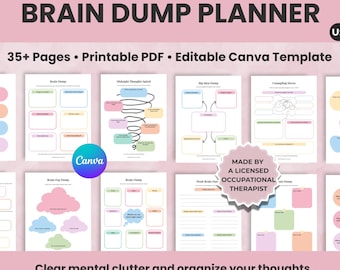 ADHD Brain Dump Templates Printable, Brain Dump Planner, Brain Dump Worksheet, Thought Organizer, Executive Function Planner, Editable Canva