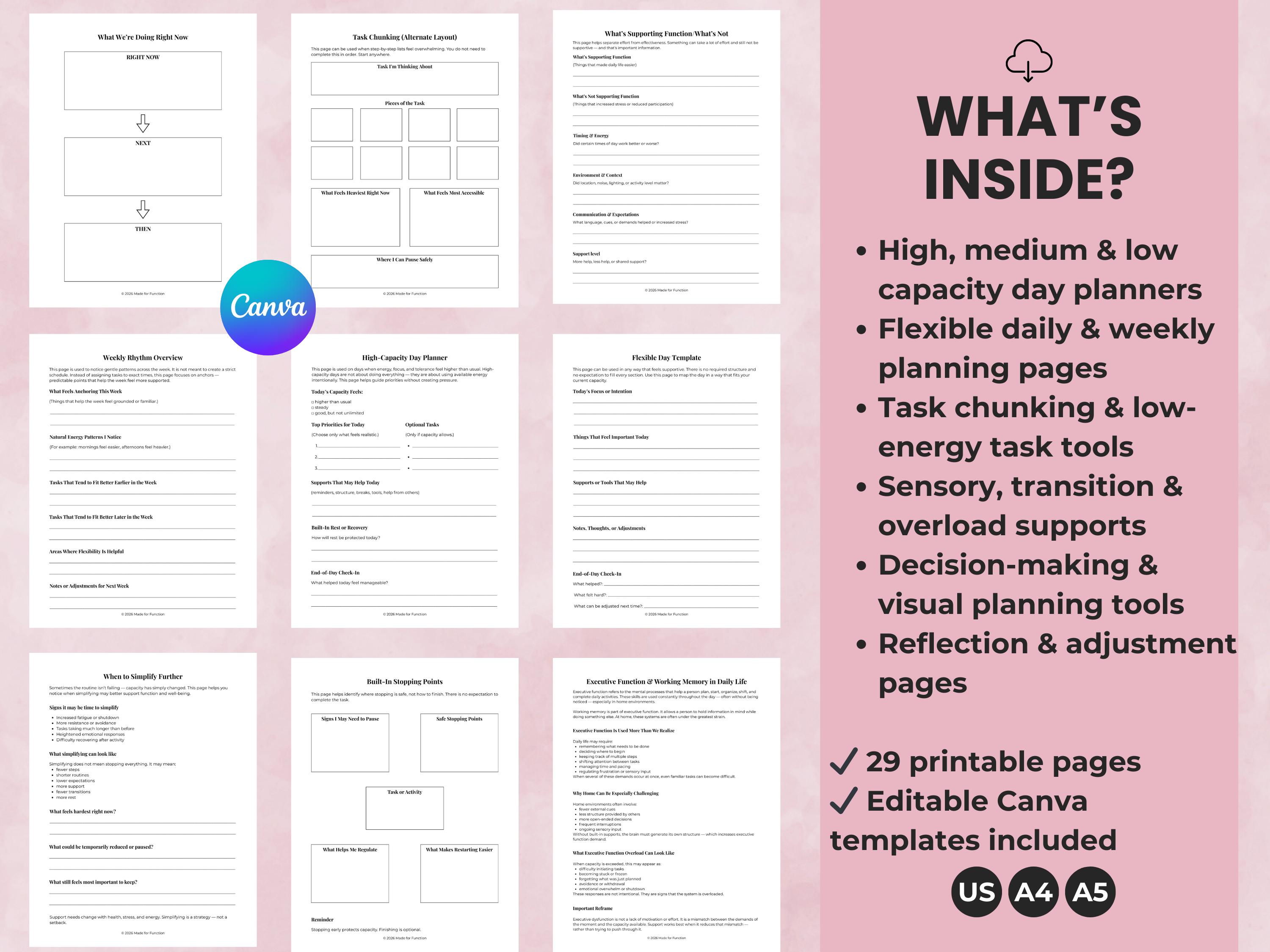 ADHD Autism Daily Planner, Executive Function Support (printable PDF ...