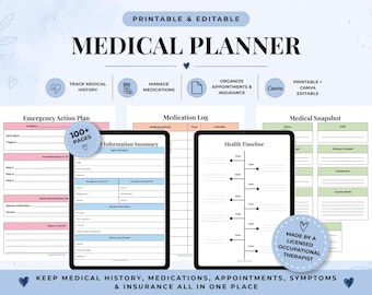 Medical Planner Printable, Health Binder PDF, Medication Tracker, Doctor Appointment Log, Symptom Tracker, Caregiver Organizer