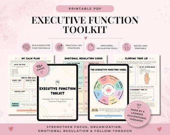 Executive Function Worksheets and ADHD Toolkit, Printable Therapy Resource, Emotional Regulation Cards, Routine Planner