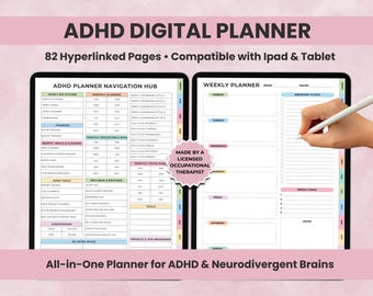 ADHD Digital Planner, Hyperlinked iPad Productivity, Undated (Digital Download)