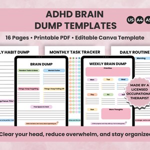ADHD Brain Dump Printable, Daily Weekly Planner with Priority Matrix, To Do List and Task Tracker PDF