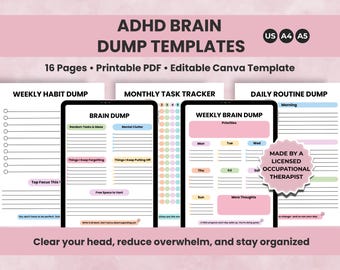 ADHDの思考整理シート（印刷可能）、優先順位マトリックス、ToDoリスト、タスクトラッカー付きのデイリー・ウィークリープランナー（PDF）
