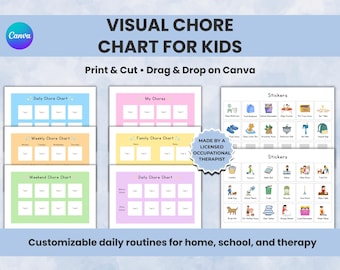 Editable Visual Chore Chart for Kids, Montessori Routine Cards, Daily Rhythm Schedule, Preschool Homeschool Chart, Editable Canva