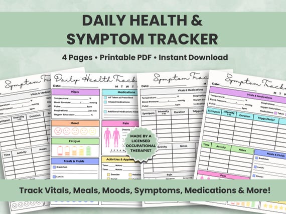 Daily Health Tracker, Symptom Log, Printable Wellness Journal, Daily Health Checklist, Chronic Illness PDF, Health Log Sheet, US Letter