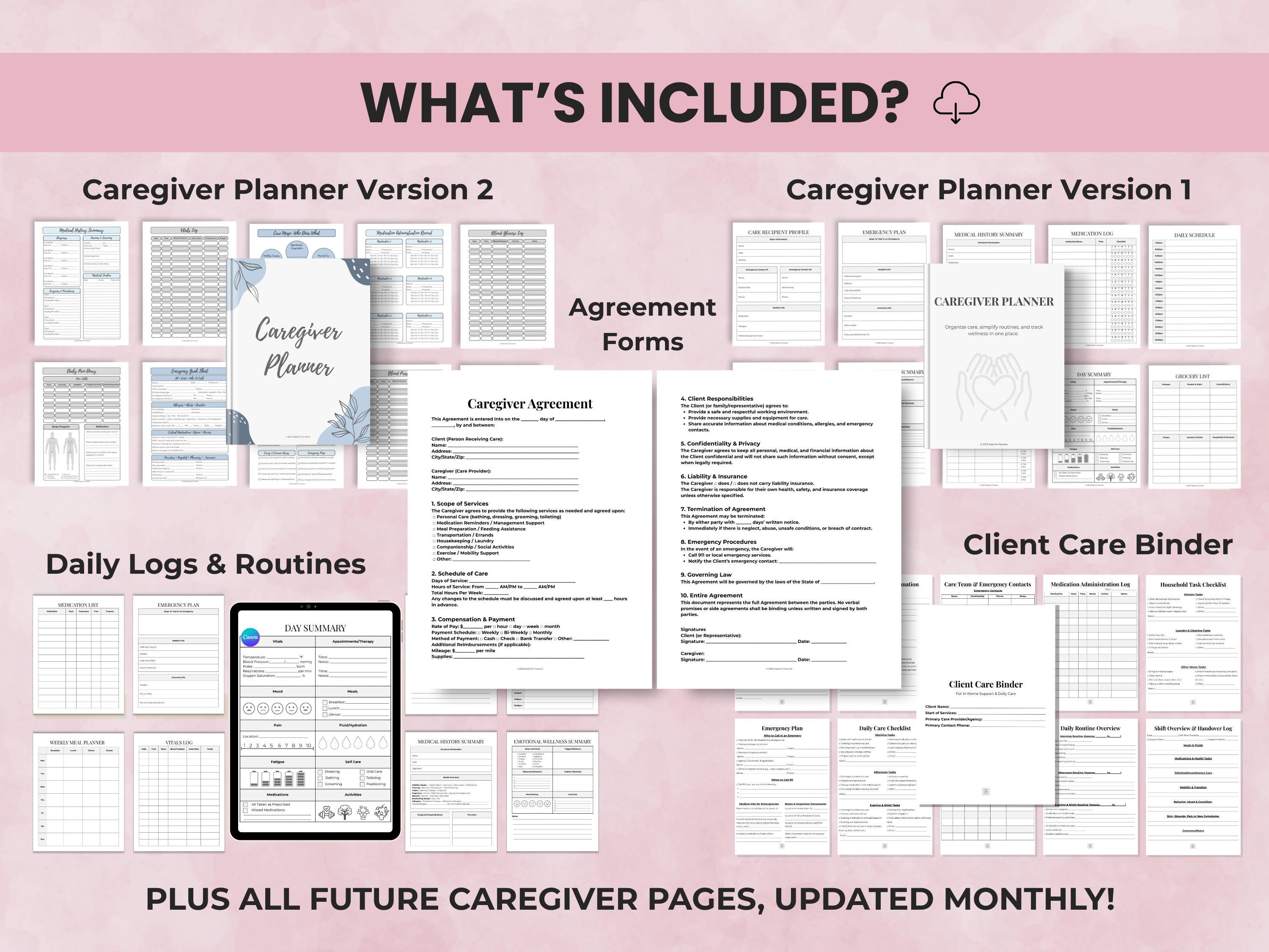 Caregiver Planner Whole Shop Bundle, Lifetime Access Printables ...
