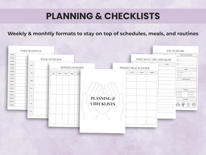 Planning and checklist templates for caregivers — weekly and monthly schedules to manage routines and tasks