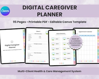 Digital Caregiver Log, Hyperlinked Caregiver Planner, iPad Client Organizer, Health Record, Medication List, Appointment Tracker, Canva  pdf