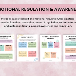 Emotional regulation and executive function awareness worksheets, ADHD regulation and self-monitoring tools
