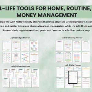 ADHD planner tools for home, routine, money management, and daily organization support