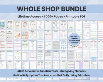 Whole Shop Lifetime Bundle | 1,000+ Therapist-Created Printables | ADHD, Executive Function, Caregiver & Health Planner, Printable PDF